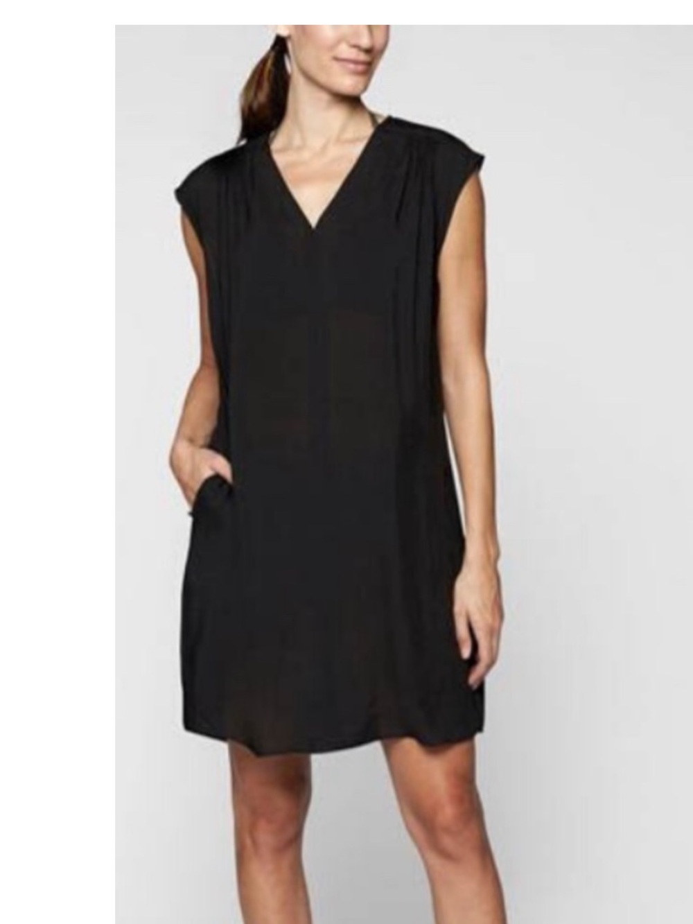Athleta Black Modal Shift Dress Resort Swim Cover Up XL V Neck Pockets